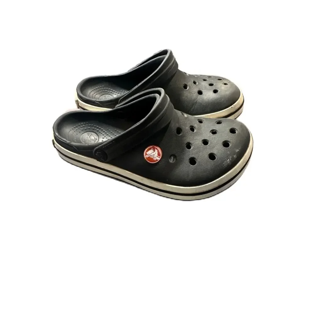 CROCS Crocband Kids Black Clog Sandals with Cream Trim